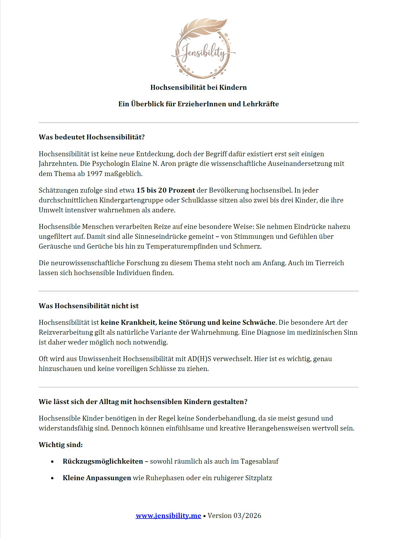 Vorschau: Hochsensible Kinder: Überblick für ErzieherInnen und Lehrkräfte